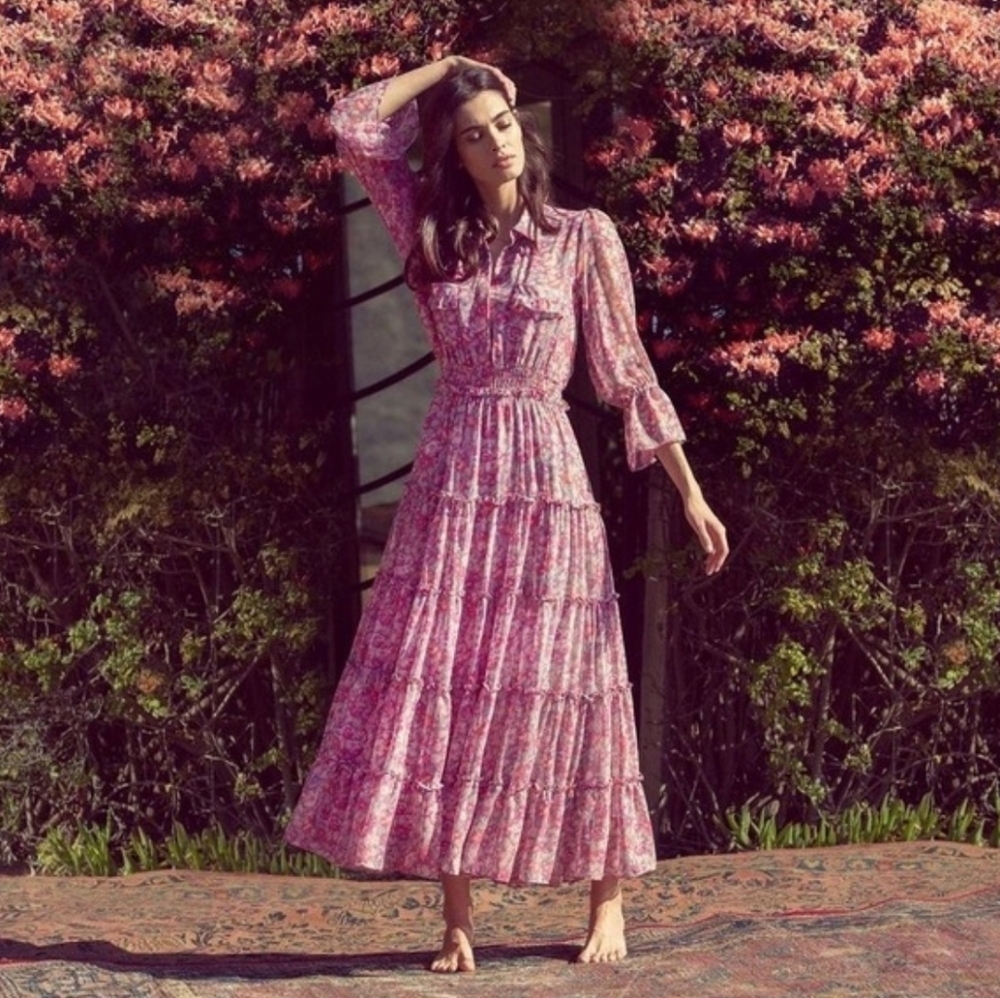 Misa Los Angeles hermosa Maxi Dress in Pink Cottagcore Bohemian Feminine Whimsi